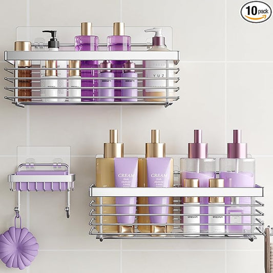 ODesign Shower Caddy 3 Pack SUS304 Stainless Steel-No Drilling-Shower Bathroom Shelves Rack,Rustproof Wall Mounted,Adhesive Shower Shelf Basket Organizer-Silver
