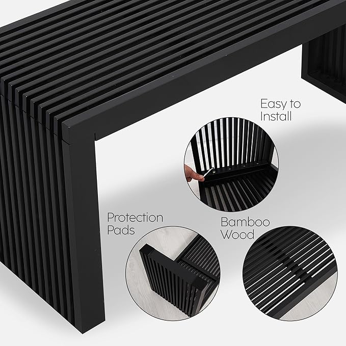 Bamboo Natural 36 inch Wooden Bench, Small Wood Benches for Entryway, Living & Dining Room, Kitchen, Bedroom, Bathroom, Hallway, Front Door, For Indoor & Outdoor Patio Use, Mid Century Modern Decor