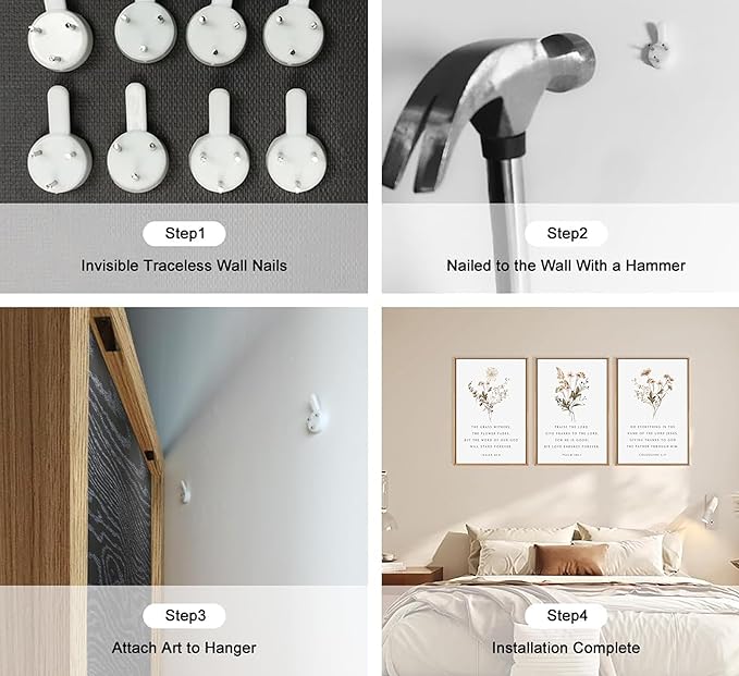 Framed Wildflower Bible Floral Canvas Wall Art Christian Verses Floral Paintings Pictures Decor Botanical Scripture Room Posters Prints for Bedroom Living Room Office Christian Scene Home Decorate