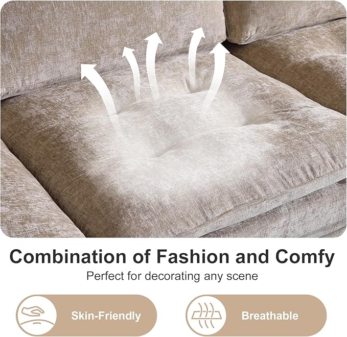 VINGLI 129” Oversized L-Shaped Cloud Sectional Sofa, Memory Foam Couch with Reversible Chaise Lounge, Comfy Couch with Double-Layer Deep Seat Cushions, Modern Sofa for Living Room, Chenille, Khaki