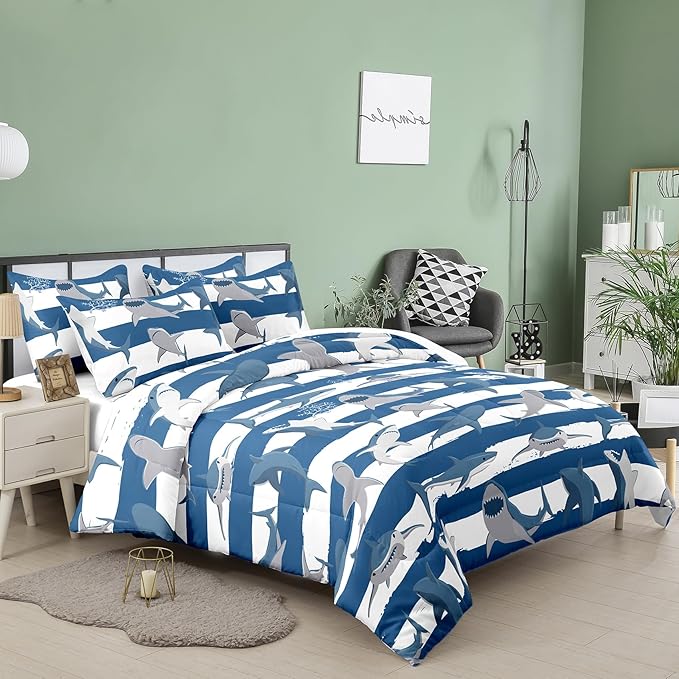 Tailor Shop Shark Comforter Sets Twin Size,Shark Bedding Sets for Boys Kids Teens with 1 Pillowcase…