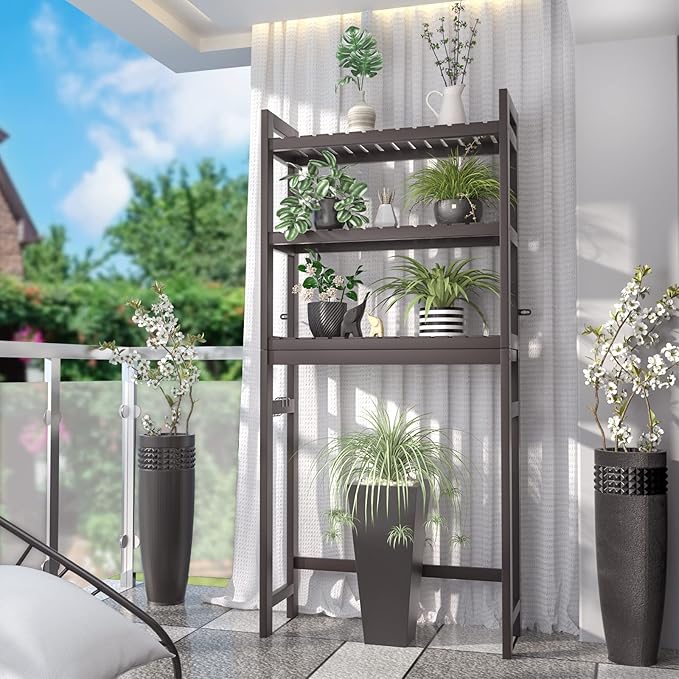 Homykic Over The Toilet Storage, Bamboo 3-Tier Over-The-Toilet Space Saver Organizer Rack, Stable Freestanding Above Toilet Stand with 3 Hooks for Bathroom, Restroom, Laundry, Espresso