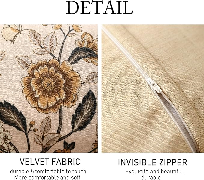 Design Linen Chinoiserie Round Throw Pillow Covers Diameter 16", Farmhouse Cushion Covers with Yellow Floral Birds Pattern Decoration Pillowcases for Bed,Living Room,Outdoor,Car