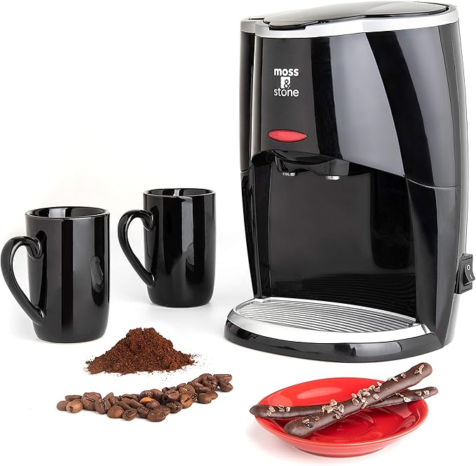 Moss & Stone Mini Drip Coffee Maker with Mug (5 oz Mugs), Small Coffee Pot With 2 Coffee Cups, Mini Coffee Maker (2 Drip & 2 Mug)
