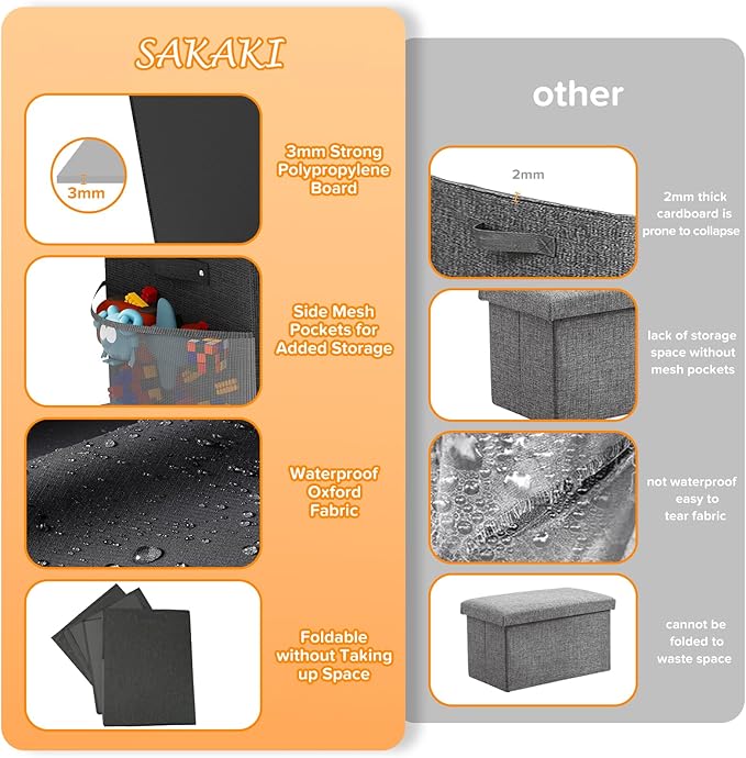 Large Toy Box Chest, Collapsible Sturdy Toy Storage Organizer Boxes Bins Baskets Dinosaur Kids Toy Chest Bin with Lids for Boys Girls Living Room Playroom Bedroom Nursery 25"x14"x16" Black