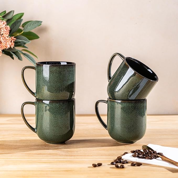 LERATIO Ceramic Dinnerware Sets for 4,16-Piece Reactive Glaze Plates and Bowls Set with Mugs,Highly Chip and Crack Resistant | Dishwasher,Microwave & Oven Safe Dishes set-Green