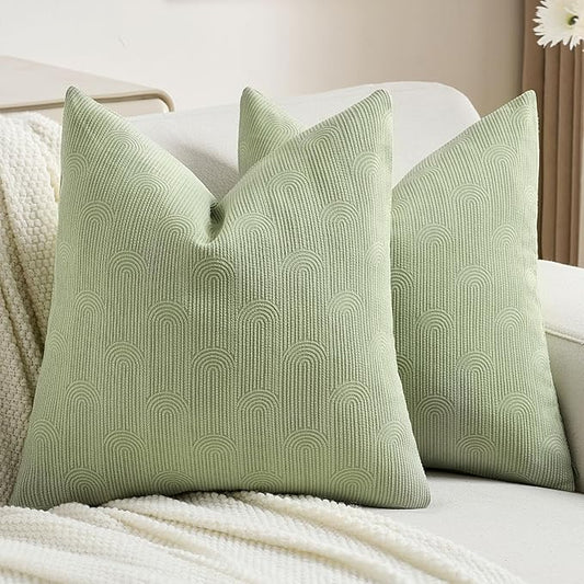 FUTEI Sage Green Chenille Decorative Throw Pillow Covers 20x20 Inch Set of 2,Soft Cozy Striped Geometric Patterns Cushion Case,Modern Home Decor for Couch Bed Living Room