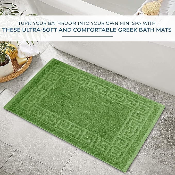 DAN RIVER Greek Bath Mat - Green, 100% Ring Spun Cotton, Pack of 2, 20x32 inches, 800 GSM, Non-Slip, Absorbent, Quick Drying, Machine Washable Bathroom Floor Mats for Shower, Kitchen & Bath