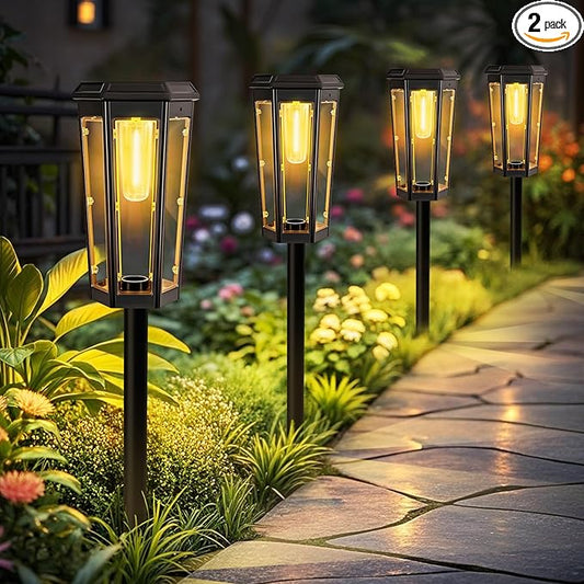 Solar Pathway Lights, Upgraded Solar Bright LED Path Lights, Outdoor Waterproof Garden Landscape Lighting with 2 Lighting Modes & Auto On/Off, for Yard, Landscape, Patio, Lawn, Path, Walkway, Driveway