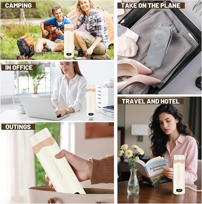 Travel Electric Kettle Portable Mini Kettle, 316 Stainless Steel 16.91Oz/500mL, Smart Small Hot Water Boiler with 4 Temperature,Fast Boiling water with Auto Shut-Off and Boil Dry Protection