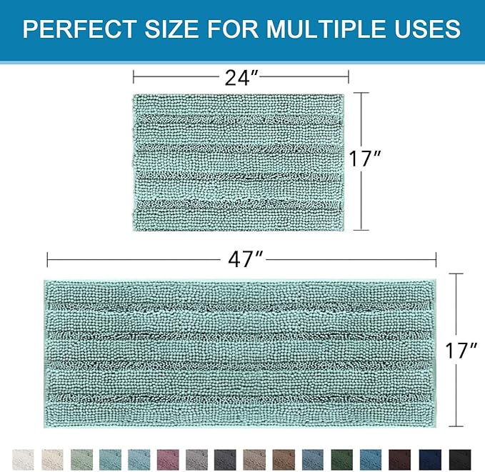 Non Slip Thick Shaggy Chenille Bathroom Rug Mat Set Extra Soft and Absorbent Striped Floor Rugs, 2 Piece, Machine-Washable
