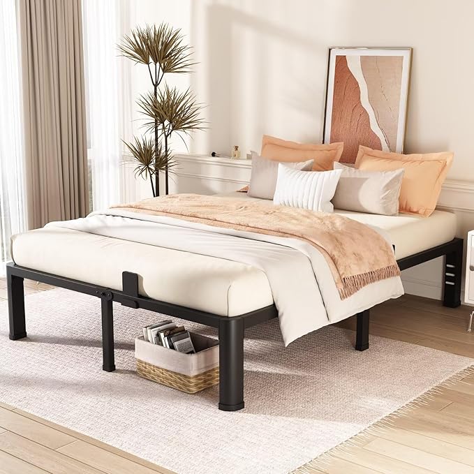 FUIOBYVV 14 Inch King Bed Frame with Rounded Corner and Headboard Hole Mattress Retainers 3500 LBS Metal Heavy Duty Steel Slats Support No Box Spring Needed Platform Noise Free Easy Assembly