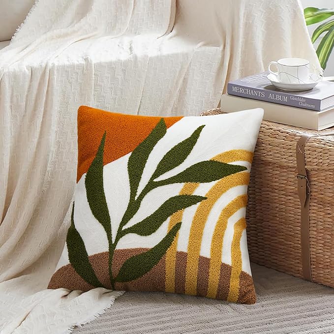 Merrycolor Abstract Boho Pillow Covers 18x18 Soft Mid Century Throw Pillow Covers Texture Geometric Floral Green Pillow Cover Cases Bohemian Decorative Throw Pillows for Couch Bed Sofa Bedroom