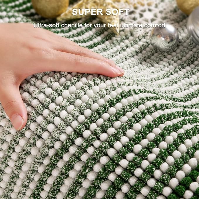 Bathroom Rugs and Mats Sets, 2 Piece Thick Absorbent Chenille Bath Mat Rug Set Non Slip, Soft Shaggy Bath Room Floor Mats for Bathroom, Machine Washable (Hunter Green, 20" x 32" Plus 16" x 24")