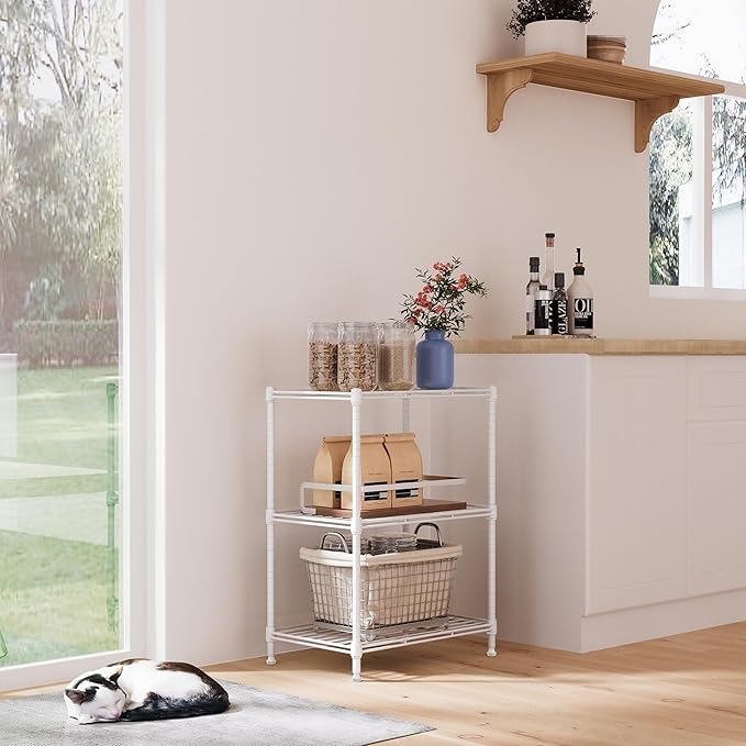 IZEUK 3 Tier Shelf, Heavy Duty Steel Wire Shelving Unit for Home, Kitchen, Laundry Room Organization, Office Storage Rack (17.7" W x 11.8" D x 26.3" H, 450LBS, White)