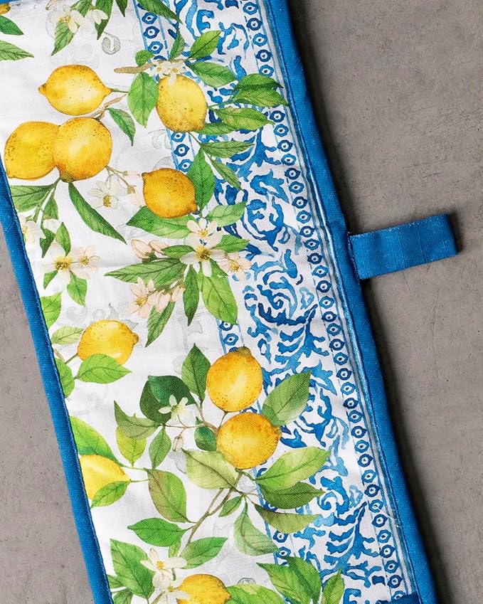 Maison d' Hermine Double Oven Mitts 100% Cotton 7"x35" Double Oven Mitt Heat Resistant BBQ Cooking Gloves with Loop, Baking, Grilling, Home, Kitchen, Handling Hot Pans Spring Summer (Cedrat)