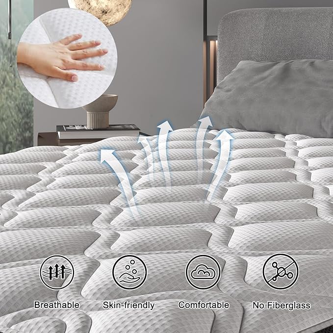 King Size Mattress, 14 Inch Hybrid Mattress in a Box with Individual Pocket Spring, Gel Memory Foam and Euro Top, Medium Firm Feel with Motion Isolation, Pressure Relief, Edge Support,Black