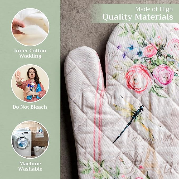 Maison d' Hermine Oven Gloves 100% Cotton Easter Oven Mitt Heat Resistant BBQ Cooking Gloves with Loop for Grilling, Microwave, Barbeque, Champ De Mars Spring/Summer (Oven Mitt (7.5''''x13''''))