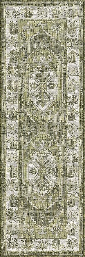 Unique Loom Outdoor Traditional Collection Area Rug - Valeria (2' x 6' 1" Runner, Green/ Light Green)