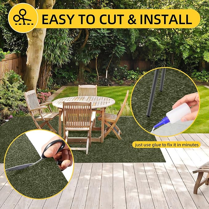 Marine Carpet,6 FT x 23 FT Olive Green Indoor Outdoor Carpet 0.2" Thick with Water-Proof TPE Backing, Non-Slide for Home, Patio, Porch, Deck