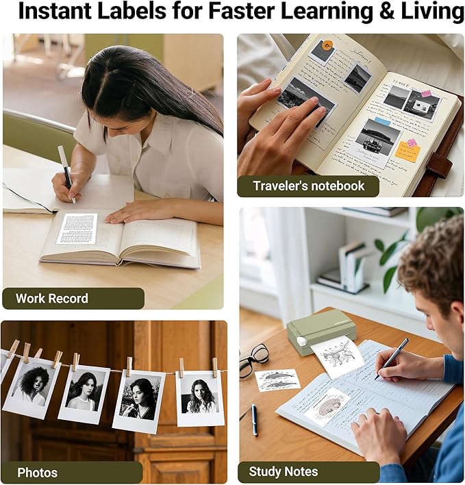 ORGBRO Sticker Printer, X3 Mini Bluetooth Printer Supports 2-3 Inch Printing Width, Thermal Sticker Maker Machine for Photos, Study Notes, Compatible with iOS & Android, Easy to Use, Olive Green