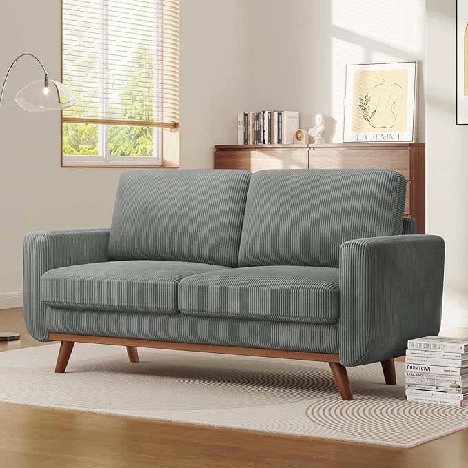 Vesgantti 68" Loveseat Sofa Dark Gray, Comfy Corduroy Couch with Spring Cushion and Solid Wood, Modern Extra Deep Seat for Bedroom, Living Room, Office