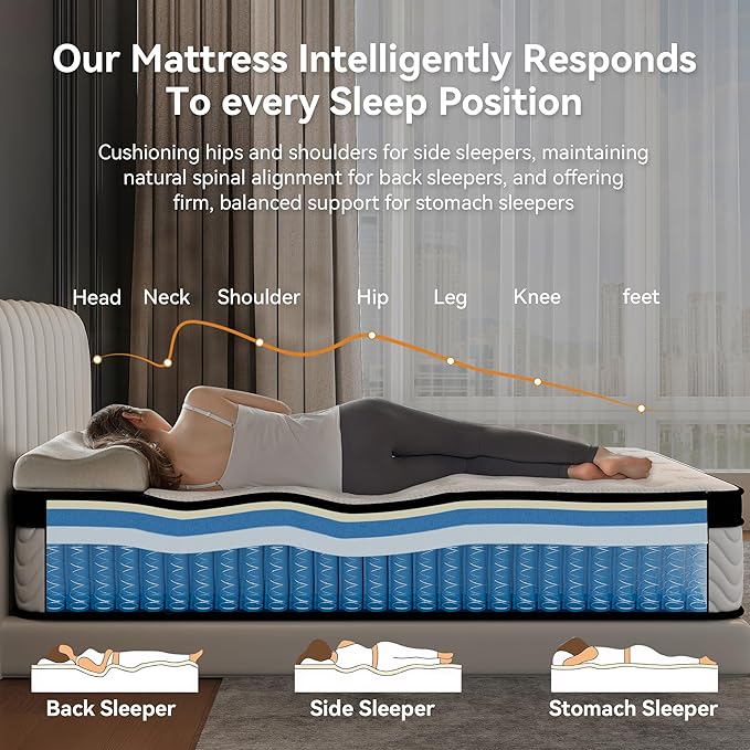 King Size Mattress, 12 Inch King Memory Foam Mattress in a Box, Hybrid mattresses with Independent Pocket Coils for Motion Isolation & Silent Sleep, Medium Firm, CertiPUR-US,100 Nights Trial