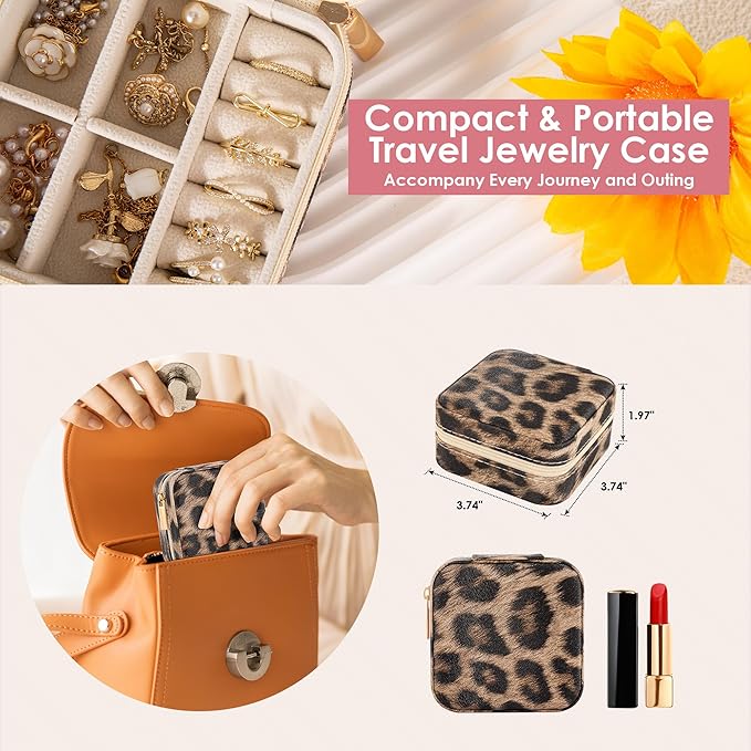 Leopard Print Jewelry Box, Cheetah Travel Jewelry Case for Women Girl, Animal Small Jewelry Organizer, Birthday Graduation Gift