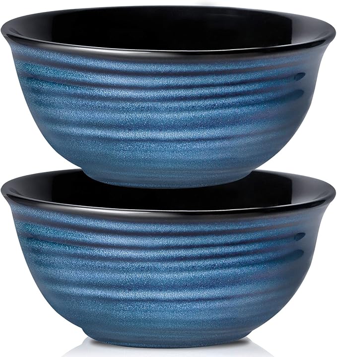 Hasense Serving Bowls, 60 Ounces Ceramic Salad Pasta Soup Bowls, 8.5 inch Large Bowls for Kitchen Ramen Pho Fruit Cereal Popcorn, Microwave and Dishwasher Safe, Set of 2, Blue