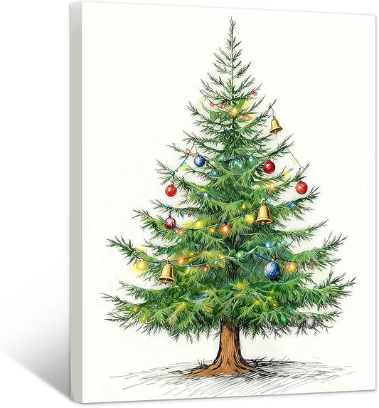 Framed Christmas Pictures Wall Decor,Vintage Pine Tree Prints,Winter Christmas Canvas Wall Art Decoration for Bedroom Bathroom Living Room Rustic Xmas Holiday Gifts (Christmas Tree 4, 16'' X 20'')