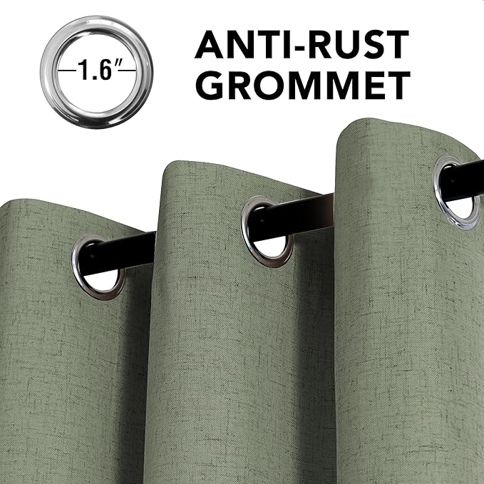 H.VERSAILTEX Linen Curtains 100% Blackout Curtains for Bedroom 108 inch Long Full Light Blocking Nature Linen Blended Window Curtains for Living Room Nickel Grommet (2 Panels, Heathered Dried Sage)
