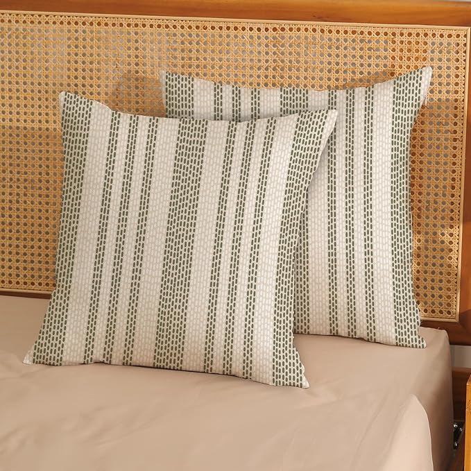 Boho Pillow Covers 18x18 Pack of 2 Sage Green Polka Dot Stripes Throw Pillow Covers Bohemian Abstract Modern Decorative Pillowcase Farmhouse Linen Cushion Case for Home Sofa,Outdoor Decoration