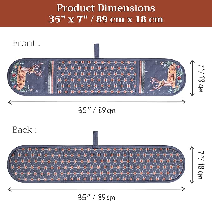 Maison d' Hermine Double Oven Mitt (7" x 35") 100% Cotton Heat Resistant BBQ Cooking Gloves with Loop for Thanksgiving Christmas Decorations Baking Cooking Barbeque Handling Hot Pan (Christmas Joy)
