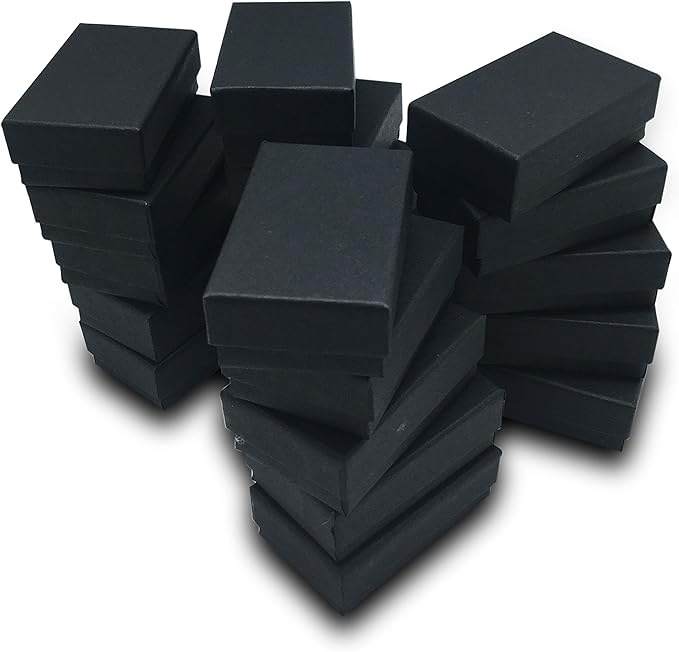 TheDisplayGuys - 25-Pack #21 Cotton Filled Cardboard Paper Jewelry Boxes Gift Case - Matte Black (2.6" x 1.6" x 1.0") - for Shipping or Storage