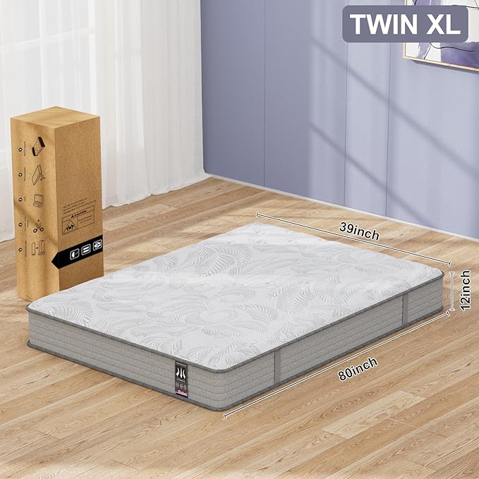 Twin XL Mattress,12 Inch Twin XL Hybrid Mattress for Kids,Fiberglass Free, Medium Plush, Foam and Spring Hybrid for Motion Isolation, Pressure Relief & Edge Support, Mattress in A Box