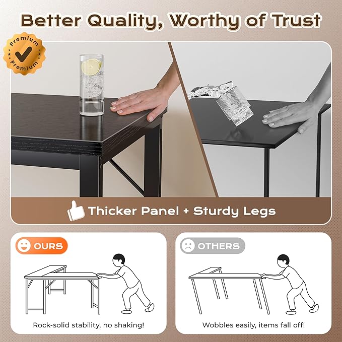 Huuger 63 Inch L Shaped Desk with 0.95 Inch Thicker Desktop, Reversible Computer, Larger Corner Office Gaming Desk, Robust Metal Frame, for Home Office, Study, Black