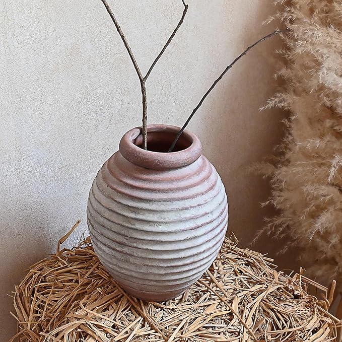 Antique Ceramic Flower Vase for Living Room Bedroom 7.87'' Farmhouse Decor for Bouquet Fake Plant Home Decor Office Table Shelf Fireplace Centerpieces Rustic Retro Vintage Classic Modern