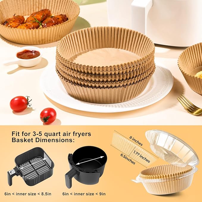 Air Fryer Liners Disposable - 150Pcs 6.5In Round Parchment Paper for Air Fryer Non-Stick Airfryer Basket Liners for Steamer Microwave Oven