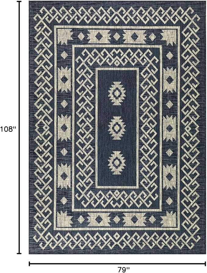 Antep Rugs Patio 6x9 Outdoor/Indoor Southwest Aztec Native Area Rug (Blue, 6'7" x 9')