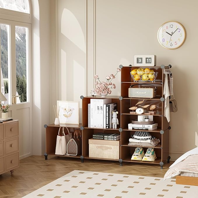 AWTATOS Closet Organizer 6 Cube Storage Shelves Portable Closet Clothes Organizers and Storage Stackable Cubby Shelving for Closet Bedroom Living Room Office Cocoa Brown