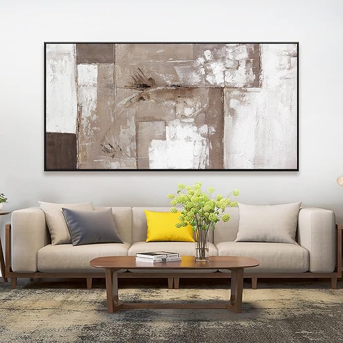 Large Abstract Wall Art For Living Room Decor Grunge Room Decor Art Canvas Art Wall Decor 29" X 58" With Framed Painting Brown Grey And White Wall Art For Bedroom Home Office Dining Room Decoratio