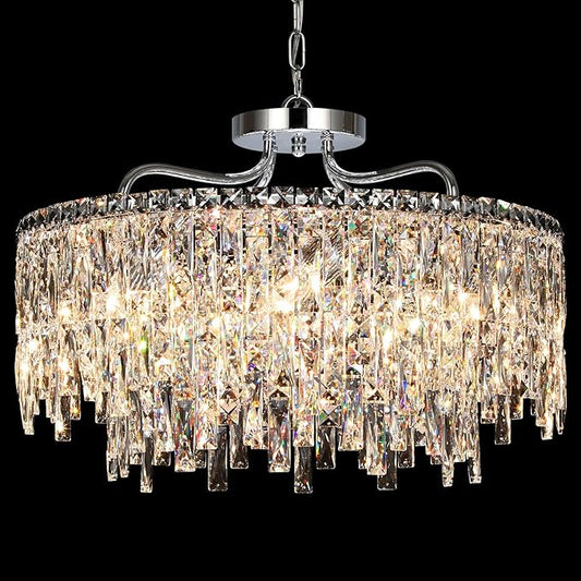 Luxury Crystal Chandelier, 24" Modern Round Dining Room Chandeliers Over Table，8 Lights Chrome Ceiling Pendant Ceiling Lighting for Living Room Bedroom Entryway Foyer Staircase