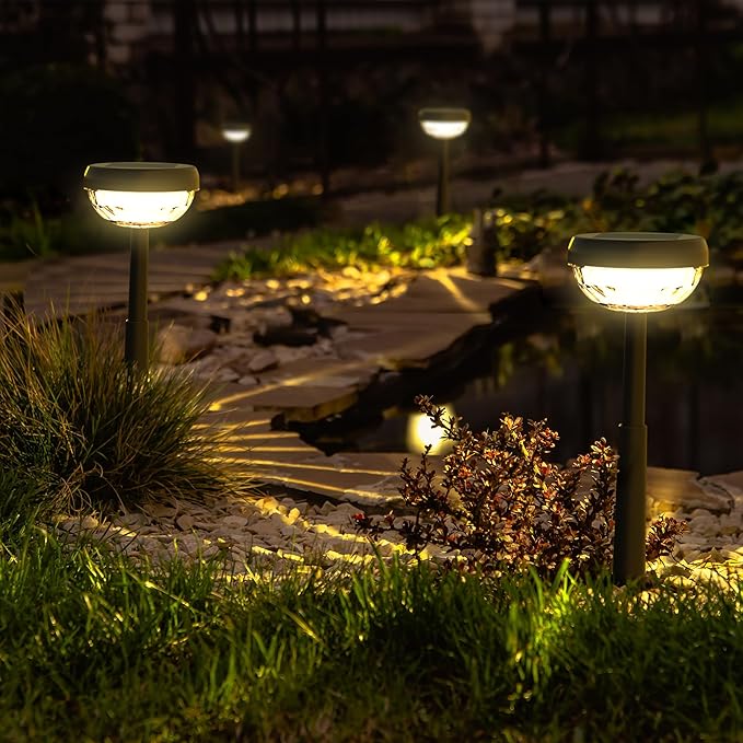 Ensenior 6-Pack Solar Lights Outdoor, Auto ON/Off 3000K LED Solar Garden Lights for Pathway, Yard, Patio, Walkway, Flower Bed, Waterproof, Energy-Efficient Landscape Lighting, Adjustable Height