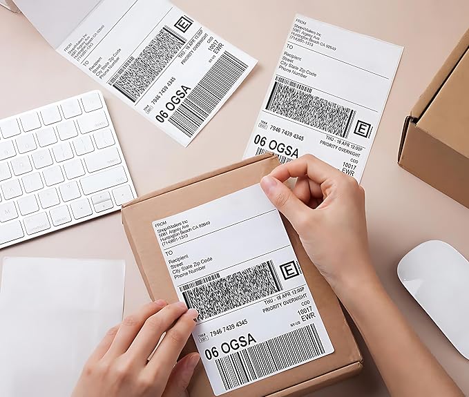 Fanfold [4 x 6 inch] x [1000 Labels] Thermal Stack Direct White Strong Adhesive Perforated Postage Shipping Printer Compatible with Zebra SNBC Epson Rollo (1000 Labels, Fanfold)