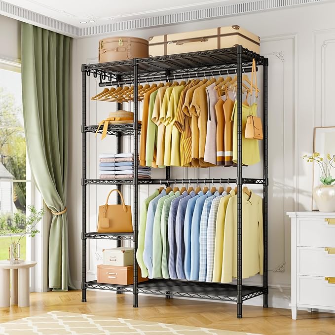 Ulif F2 Clothes Rack, 5 Tiers Heavy Duty Garment Rack for Bedroom, Freestanding Adjustable Closet Storage Organizer, 46.1" W x 15.4" D x 78.3" H, Load 630lbs, Upgraded Black