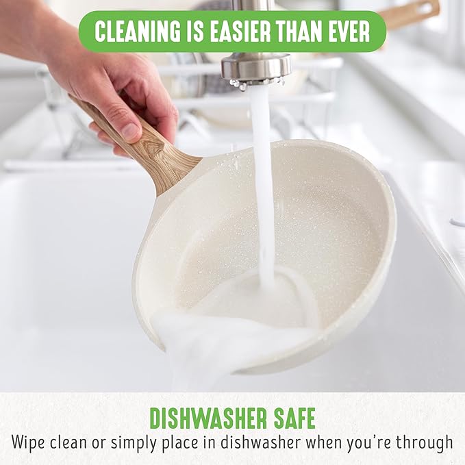 GreenLife Nonstick 2 Piece Frying Pan Set, 9.5" & 11" Skillets Ceramic PFAS-Free Nontoxic, Induction Suitable, Wood Print Handles, Stay-Cool Handles, Deep Cooking Skillets, Egg Pan, Granite Cream