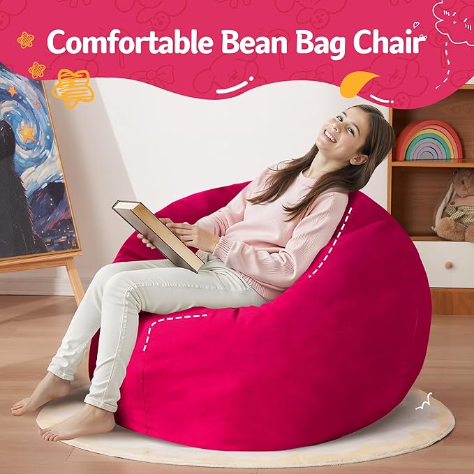 Homguava 2FT Bean Bag Chair: 2' Bean Bags with Memory Foam Filled,Comfy Beanbag Chairs Round Bean Bag Sofa with Dutch Velvet Cover-Pink