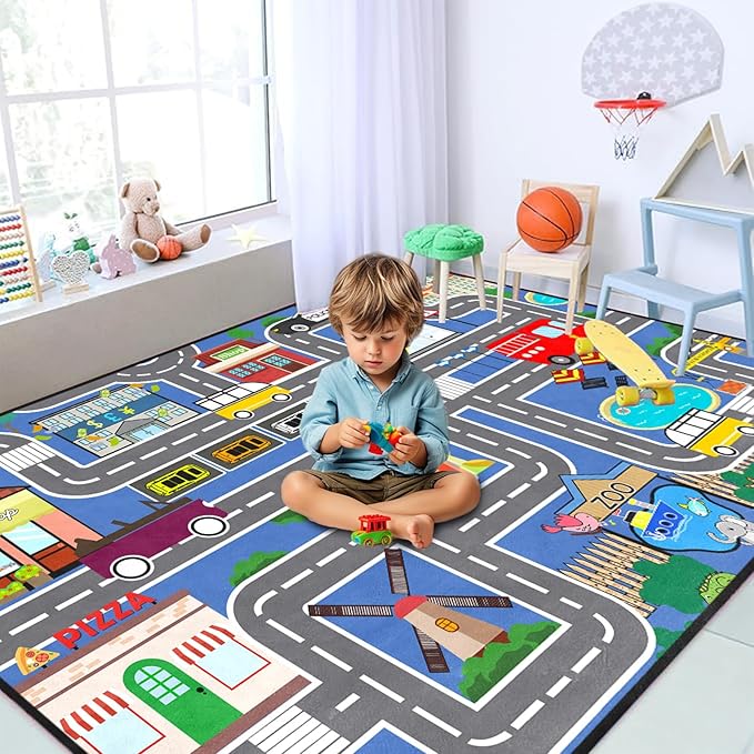 Road Map Carpet for Kids - Kids Rugs for Playroom Car Rugs for Boys Toy Play Mats for Floor City Rug Play Mat, 2. 5x4 Feet