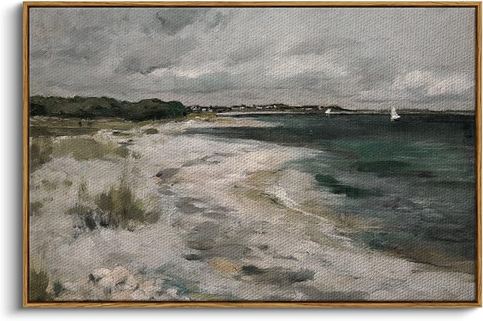 InSimSea Framed Canvas Wall Art, Seaside Landscape Painting Prints, Coastal Wall Art, Modern Farmhouse & Rustic Decor for Living Room & Bedroom, French Country Style, 24"x36"