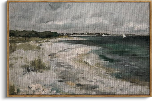 InSimSea Framed Canvas Wall Art, Seaside Landscape Painting Prints, Coastal Wall Art, Modern Farmhouse & Rustic Decor for Living Room & Bedroom, French Country Style, 24"x36"